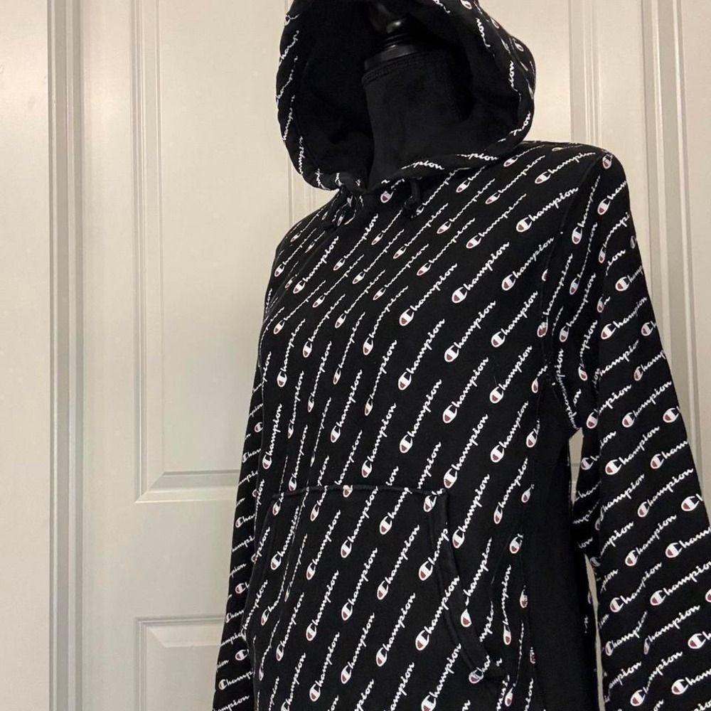 Champion Reverse Weave‎ All-Over Logo Hoodie – Black Medium - Picture 2 of 5